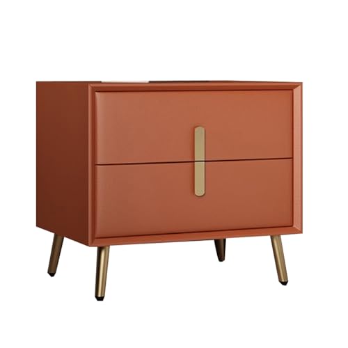 JTPMYFT Nachttisch, Nachttisch mit 2 Schubladen und Schubladenaufbewahrung aus Holz, dreiteilige, leise Schienen, geeignet for Schlafzimmer, Beistelltisch(Orange,50 * 40 * 47cm) von JTPMYFT