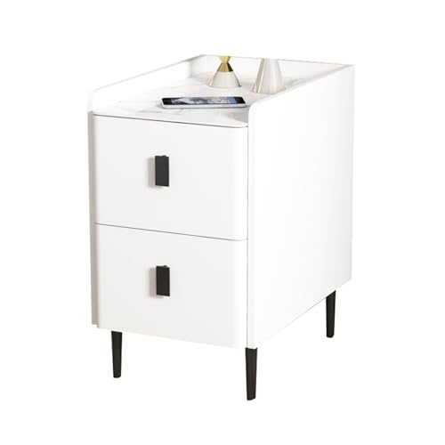 JTPMYFT Nachttisch, Weißer Nachttisch mit 2 Schubladen, Nachttisch, Doppelter Ablageregal Beistelltisch, Schlafzimmer Nachttisch mit Schubladen for den Innenbereich(White,25 * 40 * 50cm) von JTPMYFT