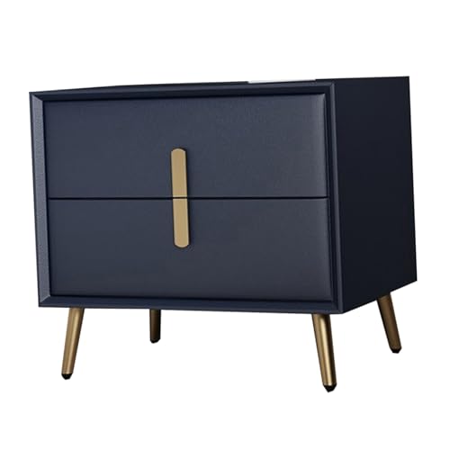 JTPMYFT Nachttisch aus Massivholz, Nachttisch mit 2 Schubladen, Metallbeinen, Nachttisch aus Holz, geeignet for Schlafzimmer, Schlafsaal und Wohnzimmer(Dark Blue,35 * 40 * 47cm) von JTPMYFT