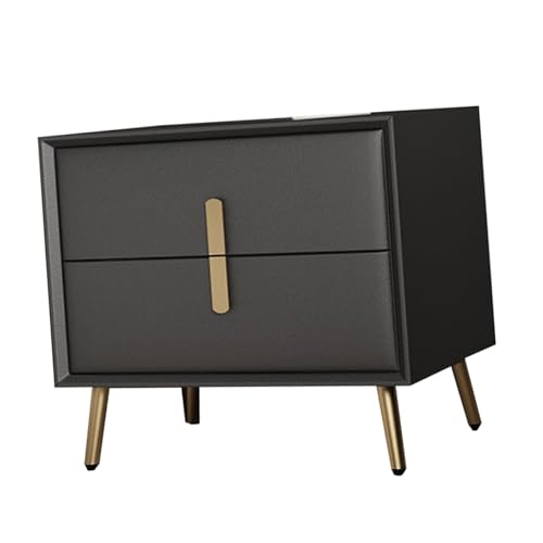 JTPMYFT Nachttisch aus Massivholz, Nachttisch mit 2 Schubladen, Metallbeinen, Nachttisch aus Holz, geeignet for Schlafzimmer, Schlafsaal und Wohnzimmer(Dark Gray,45 * 40 * 47cm) von JTPMYFT