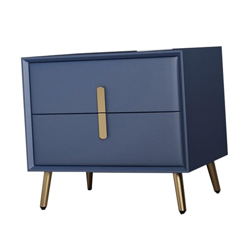 JTPMYFT Nachttisch aus Massivholz, Nachttisch mit 2 Schubladen, Metallbeinen, Nachttisch aus Holz, geeignet for Schlafzimmer, Schlafsaal und Wohnzimmer(Light Blue,30 * 40 * 47cm) von JTPMYFT
