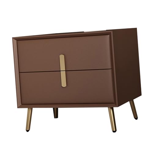 JTPMYFT Nachttisch aus Massivholz, Nachttisch mit 2 Schubladen, Metallbeinen, Nachttisch aus Holz, geeignet for Schlafzimmer, Schlafsaal und Wohnzimmer(Light Brown,45 * 40 * 47cm) von JTPMYFT