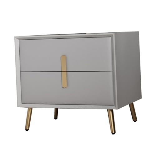 JTPMYFT Nachttisch aus Massivholz, Nachttisch mit 2 Schubladen, Metallbeinen, Nachttisch aus Holz, geeignet for Schlafzimmer, Schlafsaal und Wohnzimmer(Light Gray,50 * 40 * 47cm) von JTPMYFT