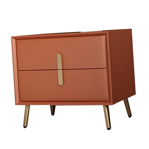 JTPMYFT Nachttisch aus Massivholz, Nachttisch mit 2 Schubladen, Metallbeinen, Nachttisch aus Holz, geeignet for Schlafzimmer, Schlafsaal und Wohnzimmer(Orange,30 * 40 * 47cm) von JTPMYFT