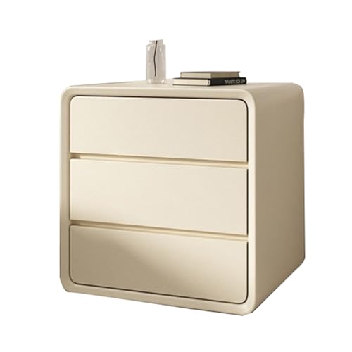 JTPMYFT Nachttisch aus Massivholz mit Schubladen, runder und filigraner Nachttisch mit verstecktem Griff, geeignet for Schlafzimmer und Wohnzimmer(Off-White,40 * 40 * 55cm) von JTPMYFT