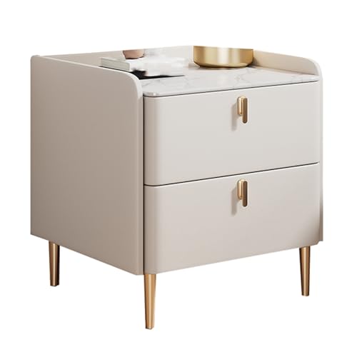 JTPMYFT Nachttisch mit Schubladen, Home Massivholz Rock Board Nachttisch Aufbewahrungsschrank, klare Textur und atmungsaktiv, geeignet for Schlafzimmer und Wohnzimmer(White,50 * 40 * 48cm) von JTPMYFT