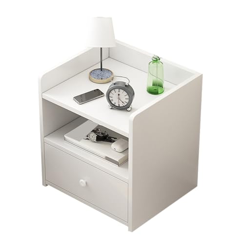 JTPMYFT Nachttisch mit Schubladen und offenem Holzregal, abgerundete Griffe, geeignet for Wohnzimmer, Schlafzimmer und kleine Räume(White) von JTPMYFT
