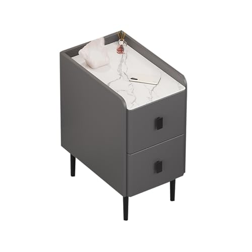 JTPMYFT Nachttisch mit geriffeltem Griff, Beistelltisch, Schlafzimmer-Aufbewahrungsschublade, 2 Schubladen for Schlafzimmer, Wohnzimmer(Dark Gray,30 * 40 * 50cm) von JTPMYFT