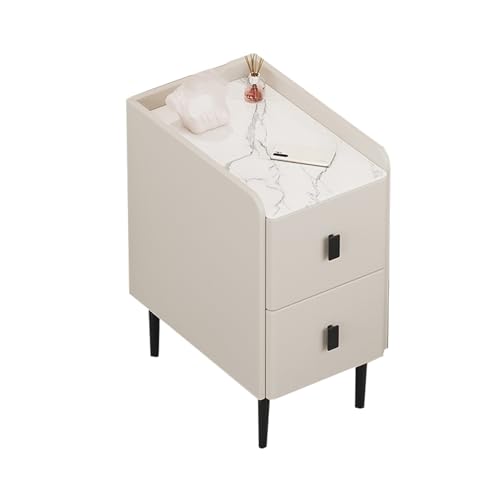 JTPMYFT Nachttisch mit geriffeltem Griff, Beistelltisch, Schlafzimmer-Aufbewahrungsschublade, 2 Schubladen for Schlafzimmer, Wohnzimmer(White,20 * 40 * 50cm) von JTPMYFT