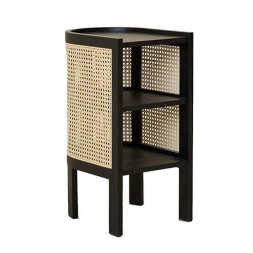 JTPMYFT Rattan Nachttisch, Nachttisch, Holz Nachttisch mit Aufbewahrung und offenen Regalen for Schlafzimmer, Wohnzimmer(Black) von JTPMYFT