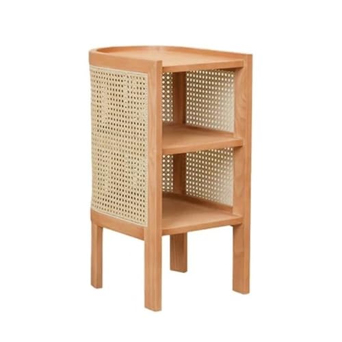 JTPMYFT Rattan Nachttisch, Nachttisch, Holz Nachttisch mit Aufbewahrung und offenen Regalen for Schlafzimmer, Wohnzimmer(Cherry) von JTPMYFT