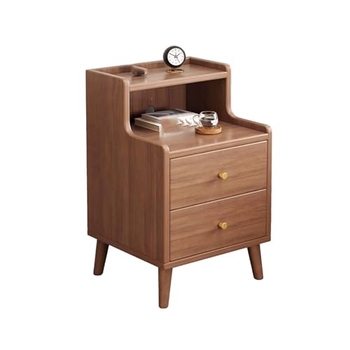 JTPMYFT Schmaler Nachttisch, Nussbaum Massivholz Kleiner dünner Nachttisch mit 2 Schubladen, schmaler Nachttisch for kleine Räume, Schlafzimmer(40 * 39.5 * 48cm(15 * 15 * 19inch)) von JTPMYFT