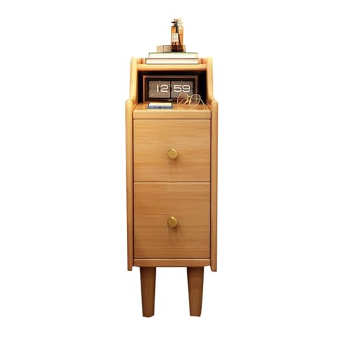 JTPMYFT Schmaler Nachttisch 20 cm breit mit 2 Schubladen und Ablagefächern, Massivholz-Nachttisch mit Kabeldurchführung, schmaler Beistelltisch for Schlafzimmer oder Wohnzimmer(20 * 39.5 * 48cm) von JTPMYFT