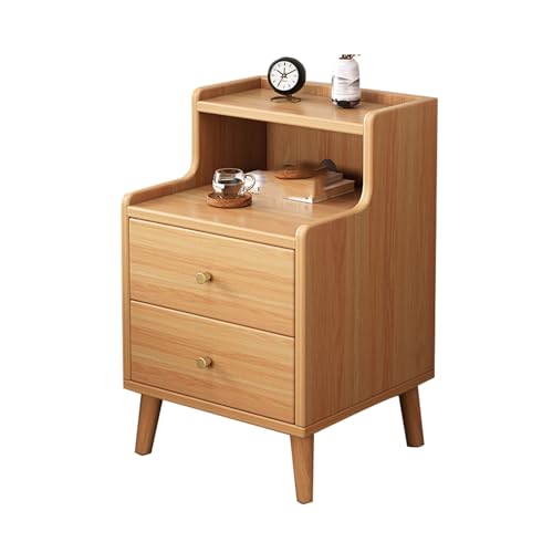 JTPMYFT Schmaler Nachttisch 20 cm breit mit 2 Schubladen und Ablagefächern, Massivholz-Nachttisch mit Kabeldurchführung, schmaler Beistelltisch for Schlafzimmer oder Wohnzimmer(40 * 39.5 * 48cm) von JTPMYFT