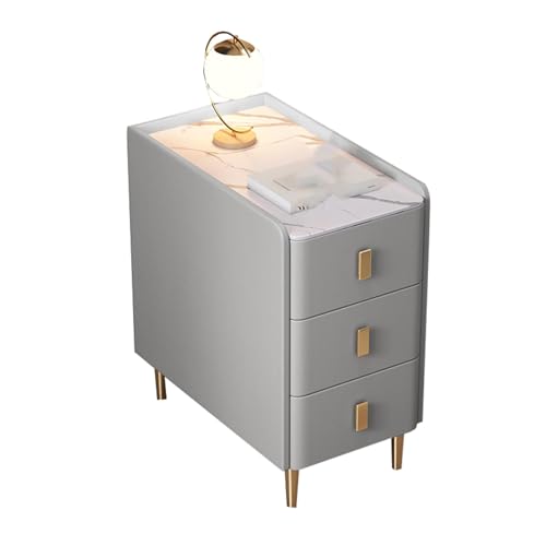 JTPMYFT Schmaler Nachttisch 7,8 Zoll mit 3 Schubladen und abgerundeten Ecken for kleine Räume, Schlafzimmer, Kommoden, Schlafsäle(Light Gray,30 * 40 * 60cm) von JTPMYFT