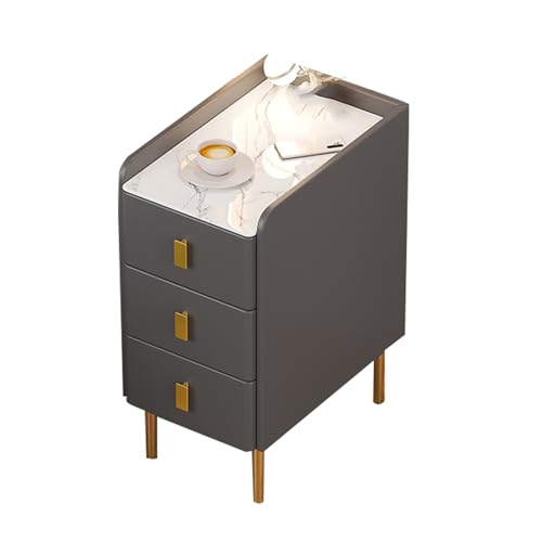 JTPMYFT Schmaler Nachttisch mit 3 Schubladen, goldene Beschläge, Kratzfest und verschleißfest, geeignet for Schlafzimmer, Wohnzimmer(Dark Gray,40 * 40 * 60cm) von JTPMYFT