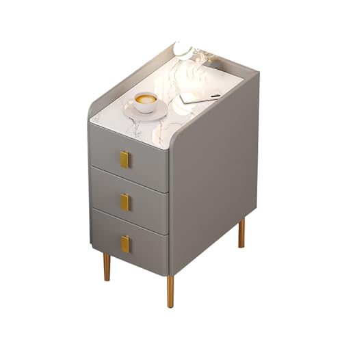 JTPMYFT Schmaler Nachttisch mit 3 Schubladen, goldene Beschläge, Kratzfest und verschleißfest, geeignet for Schlafzimmer, Wohnzimmer(Light Gray,25 * 40 * 60cm) von JTPMYFT