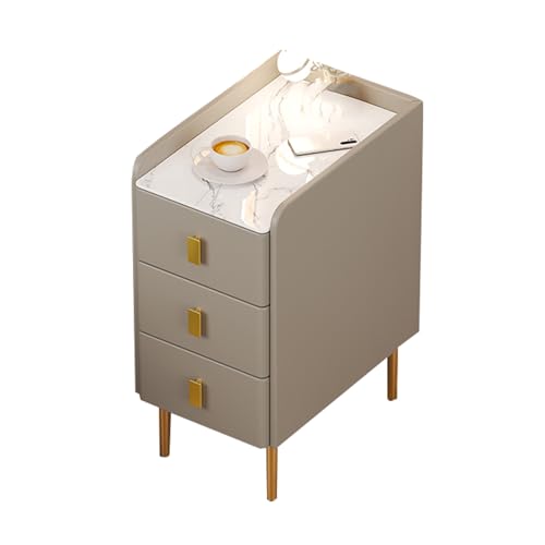 JTPMYFT Schmaler Nachttisch mit 3 Schubladen, goldene Beschläge, Kratzfest und verschleißfest, geeignet for Schlafzimmer, Wohnzimmer(Morandi,35 * 40 * 60cm) von JTPMYFT