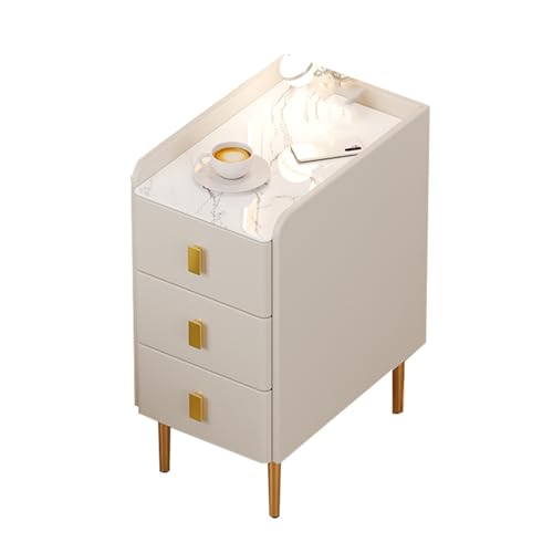 JTPMYFT Schmaler Nachttisch mit 3 Schubladen, goldene Beschläge, Kratzfest und verschleißfest, geeignet for Schlafzimmer, Wohnzimmer(White,40 * 40 * 60cm) von JTPMYFT