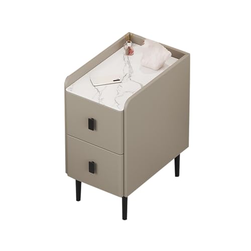 JTPMYFT Ultraschmaler Nachttisch, Zwei Schubladen Aus Rockboard for Kleine Schlafzimmer, Massivholz-Nachttisch Mit Viel Stauraum, Geeignet for Schlafzimmer(Morandi,25 * 40 * 50cm) von JTPMYFT
