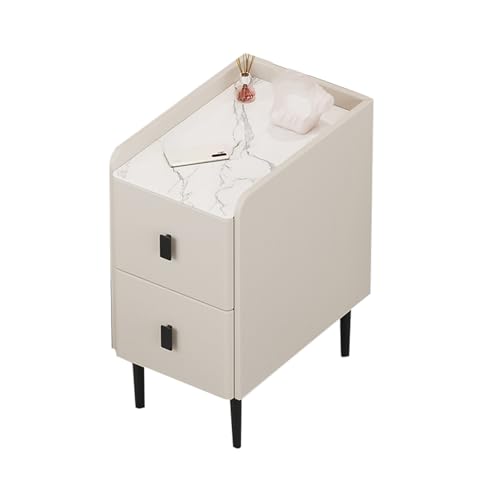 JTPMYFT Ultraschmaler Nachttisch, Zwei Schubladen Aus Rockboard for Kleine Schlafzimmer, Massivholz-Nachttisch Mit Viel Stauraum, Geeignet for Schlafzimmer(White,40 * 40 * 50cm) von JTPMYFT