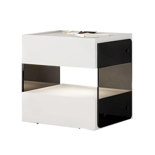 Multifunktionaler Nachttisch, Nachttischschrank for das Schlafzimmer mit zwei Schubladen und Induktionslicht for den menschlichen Körper, geeignet for Büro und Wohnzimmer(White,50 x 40 x 47.5 cm) von JTPMYFT
