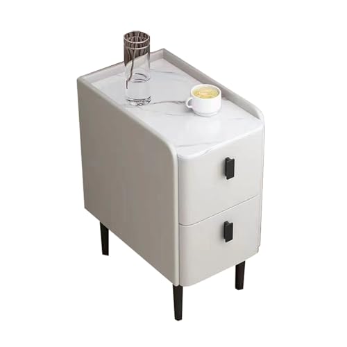 Nachttisch aus Massivholz, kleiner Nachttisch mit 2 Schubladen, schmaler Nachttisch mit Stauraum, abgerundete Ecken, geeignet for Schlafzimmer, Wohnzimmer und Innenbereich(White,35*40*50cm) von JTPMYFT