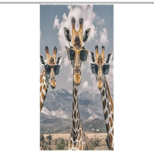 JTREWBV Dicker Badezimmer-Duschvorhang, Giraffen-Motiv mit Sonnenbrille, Stoff-Duschvorhang mit Metallösen und Kunststoffhaken von JTREWBV