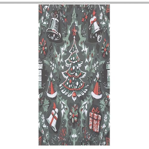 JTREWBV Dicker Badezimmer-Duschvorhang, Gothic-Weihnachtsglocken-Baum-Druck, Stoff-Duschvorhang mit Metallösen und Kunststoffhaken von JTREWBV