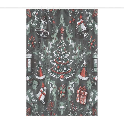 JTREWBV Dicker Badezimmer-Duschvorhang, Gothic-Weihnachtsglocken-Baum-Druck, Stoff-Duschvorhang mit Metallösen und Kunststoffhaken von JTREWBV