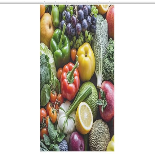 JTREWBV Dicker Badezimmer-Duschvorhang, Motiv: frisches Obst und Gemüse, Stoff-Duschvorhang mit Metallösen und Kunststoffhaken von JTREWBV