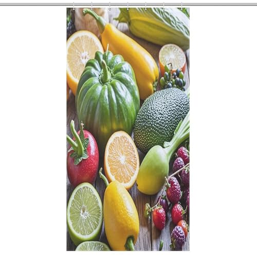 JTREWBV Dicker Badezimmer-Duschvorhang, Motiv: frisches Obst und Gemüse, Stoff-Duschvorhang mit Metallösen und Kunststoffhaken von JTREWBV