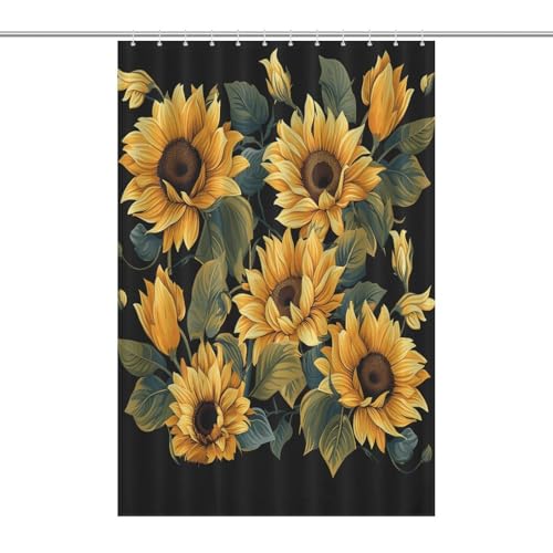 JTREWBV Dicker Badezimmer-Duschvorhang, Sonnenblumen-Druck, Stoff-Duschvorhang mit Metallösen und Kunststoffhaken von JTREWBV