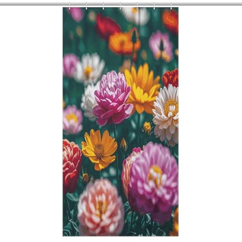 JTREWBV Dicker Badezimmer-Duschvorhang, alle Blumen blühen zusammen, Stoff-Duschvorhang mit Metallösen und Kunststoffhaken von JTREWBV