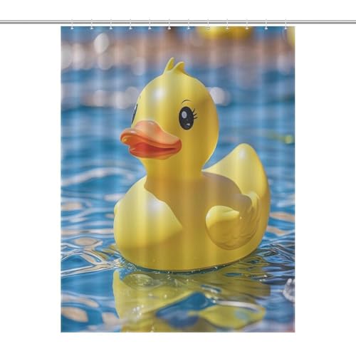 JTREWBV Dicker Badezimmer-Duschvorhang, gelber Gummi-Enten-Druck, Stoff-Duschvorhang mit Metallösen und Kunststoffhaken von JTREWBV