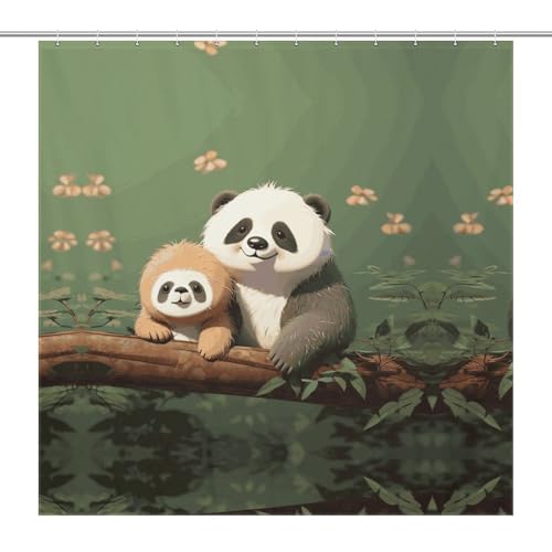 JTREWBV Dicker Badezimmer-Duschvorhang, niedlicher Panda- und Faultier-Druck, Stoff-Duschvorhang mit Metallösen und Kunststoffhaken von JTREWBV
