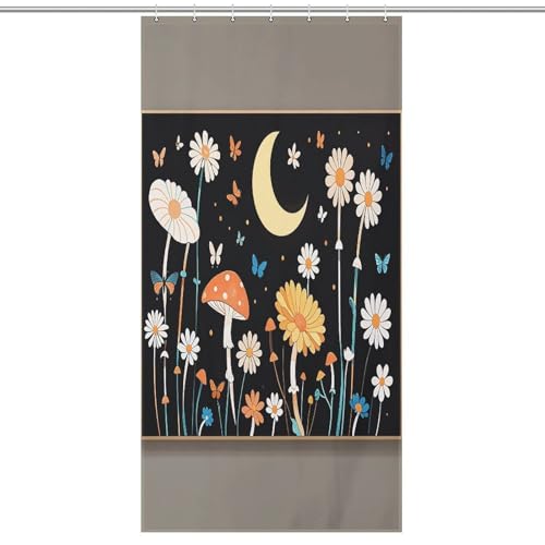 JTREWBV Dicker Badezimmer-Duschvorhang, schwarzer natürlicher Blumen- und Schmetterlings-Druck, Stoff-Duschvorhang mit Metallösen und Kunststoffhaken von JTREWBV