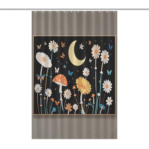 JTREWBV Dicker Badezimmer-Duschvorhang, schwarzer natürlicher Blumen- und Schmetterlings-Druck, Stoff-Duschvorhang mit Metallösen und Kunststoffhaken von JTREWBV