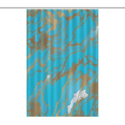 JTREWBV Dicker Badezimmer-Duschvorhang, türkis-blau-goldener Druck, Stoff-Duschvorhang mit Metallösen und Kunststoffhaken von JTREWBV