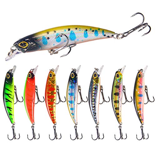 JTRHD Lebensechte Bassköder 7 stücke Saltwater Fishing Lures Inshore Große Harte Köder Minnow lockt Angelgerät-Set (Farbe : Multi-Colored, Size : 7cm) von JTRHD