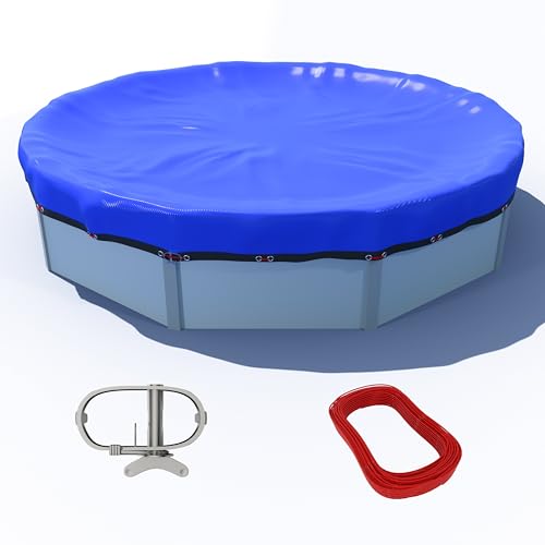 Robuster 6,4 m oberirdischer Pool den ganzen Winter: runde Abdeckung mit 122 cm Überlappung – robustes 500D winddichtes Design, Stahlseil und Seilwinde – UV-beständig von JTW P JTW PRODUCT