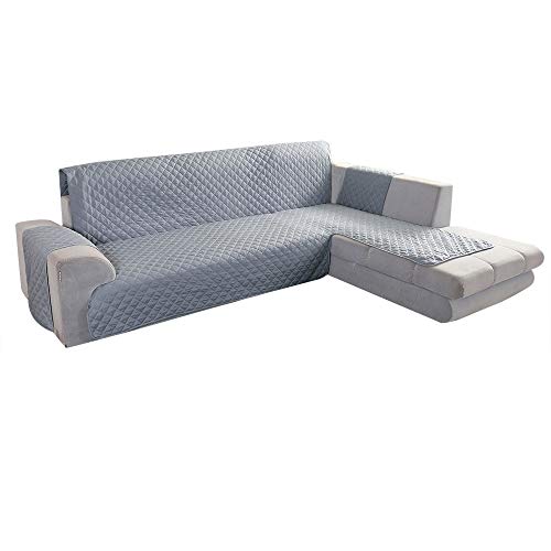 JTWEB Sofabezug mit Halbinsel, wasserdicht, wendbar, für Chaiselongue Sofa, Eck-Gesteppt, L-Form, geeignet für Sofa links oder rechts 200 x270 cm grau von JTWEB