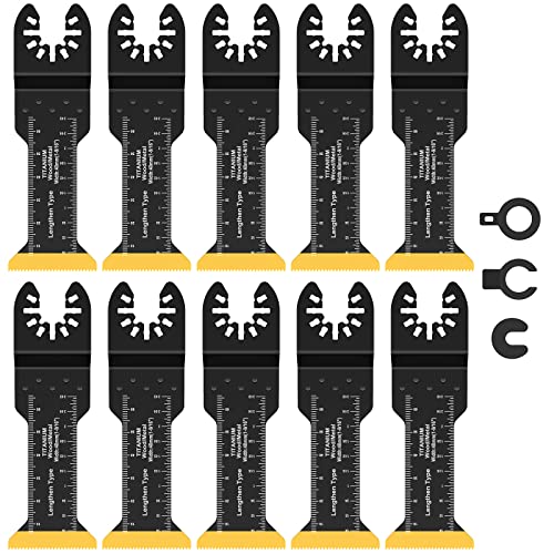 Multitool Sägeblätter Titan,Oscillating Saw Blades,10 tlg Extralange Multitool Sägeblätter zum Schneiden von Metall, Holznägeln, Schrauben Universal Schnellwechsel Oszillierendes Zubehör von JTWEB
