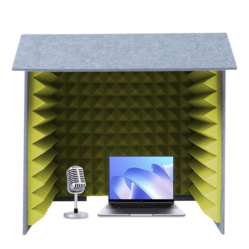 JTWWDM Mini-Faltbare Desktop-Soundkabine, Quadratischer Tragbarer Schallschutzschild, Moderner Schalldämpfungsfilter für Podcast-Streaming und Spracharbeit,Gelb,23.6in von JTWWDM