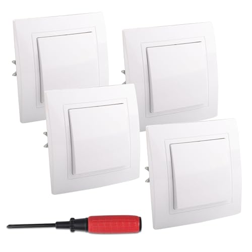 JTgugu 4 Stück Lichtschalter Unterputz 82x82mm Ein-/Ausschalter Taster All-in-One Weiß Visage Schalter Ein Wechselschalter Serienschalter Steckklemme Lichtschalter Universal Aus-Wechsel Wandschalter von JTgugu