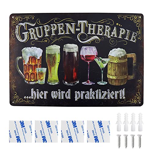 JTgugu Lustige Schilder Vintage Metall Wandschild Metallschilder Retro Blechschilder Gruppentherapie Hier Schild 20 x 30 cm für Haus Café Club von JTgugu