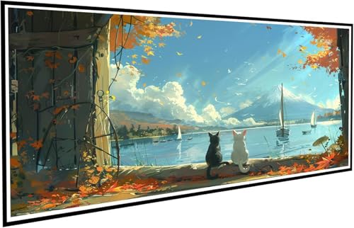 Diamond Painting Ahornblatt Diamant Painting Bilder Katze Diamond Paintings Erwachsene Groß XXL 70x140cm Diamonds Paintings Kinder DIY Mosaikherstellung Bastelset für Halloween Deko Wohnzimmer J2-471 von JUAIYOON