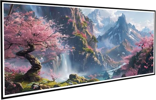 Diamond Painting Berg Diamant Painting Bilder Kirschblüten Diamond Paintings Erwachsene Groß XXL 70x140cm Diamonds Paintings Kinder DIY Mosaikherstellung Bastelset für Halloween Deko Wohnzimmer J2-507 von JUAIYOON