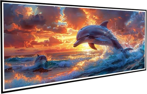 Diamond Painting Delphin Diamant Painting Bilder Sonnenuntergang Diamond Paintings Erwachsene Groß XXL 80x160cm Diamonds Paintings Kinder DIY Mosaikherstellung Bastelset für Deko Wohnzimmer J2-593 von JUAIYOON