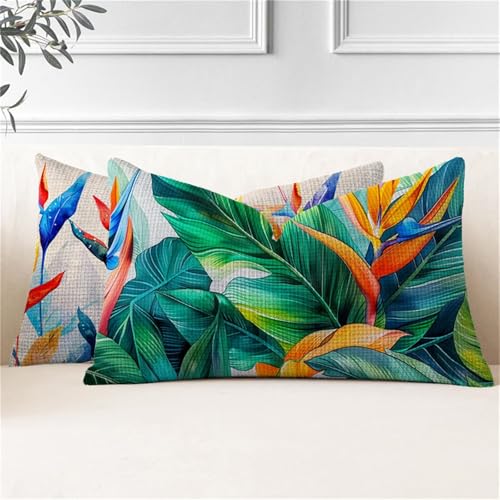 Kissenbezug 40x70 2er Set Outdoor Kissen Anlage Kissenbezüge Wetterfest Sommer Rechteckig Leinen Sofakissen mit Verstecktem Reißverschluss Outdoorkissen für Garten Terrassen Bank Balkon Deko J2-887 von JUAIYOON